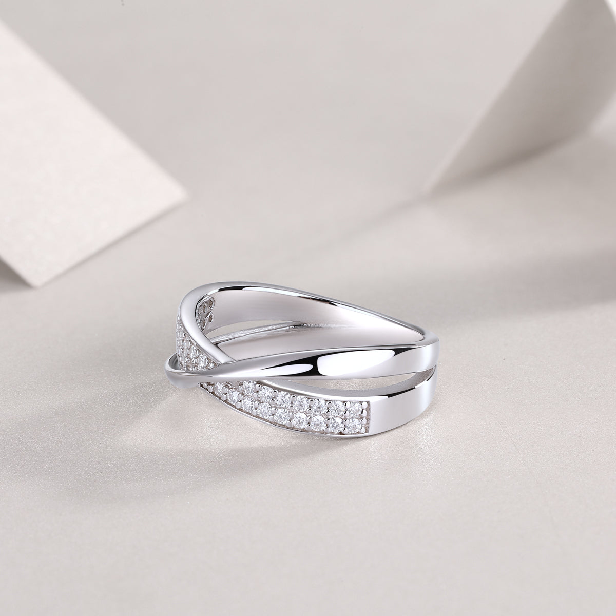 S925 Silver Moissanite Wrap Around Ring Modern Elegant Fine Jewelry