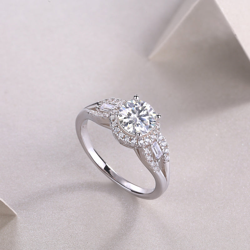 S925 Silver Moissanite Wedding Ring with 1 Carat Center Stone Elegant Split Shank Design - 6