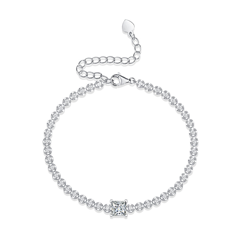 S925 Silver Moissanite Square Diamond Tennis Bracelet Elegant Modern Jewelry - 6