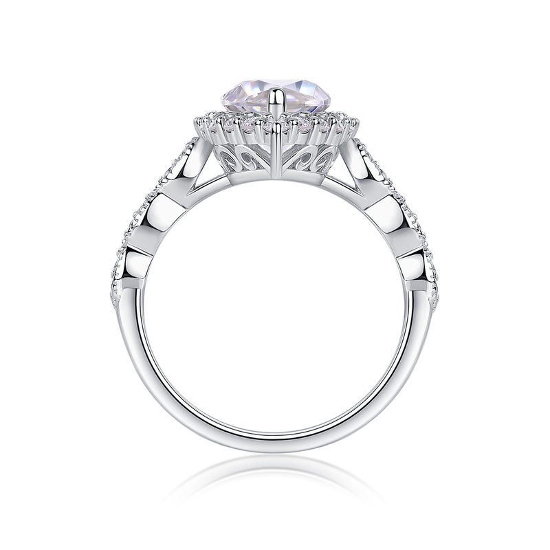 S925 Sterling Silver Horse Eye Moissanite Ring Elegant Twisted Band - 1