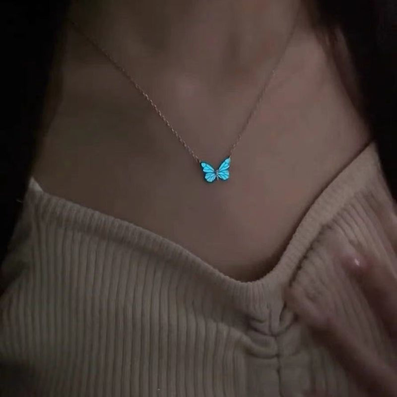 Blue Glow Butterfly Necklace and Bracelet Set for Women - 1