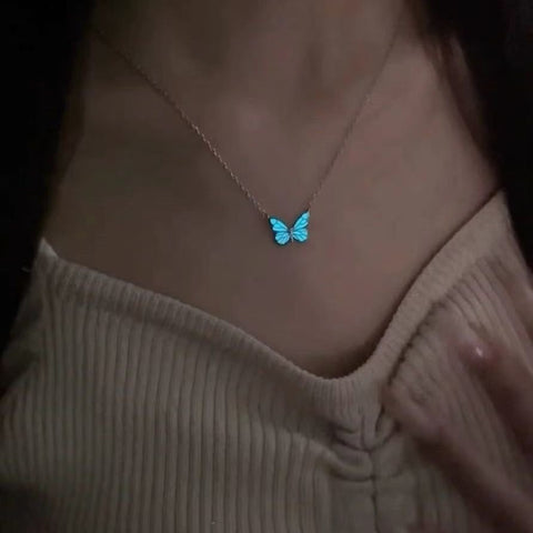 Blue Glow Butterfly Necklace and Bracelet Set for Women
