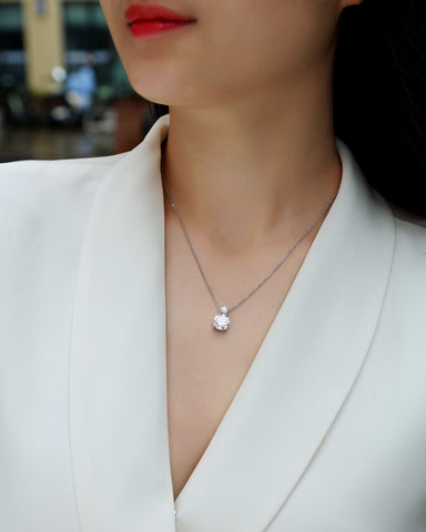 3-Carat Moissanite Pendant Necklace in S925 Sterling Silver with Platinum Plating - Modern & Elegant