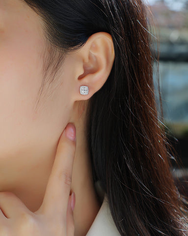 S925 Sterling Silver Moissanite Stud Earrings Luxury Square Design