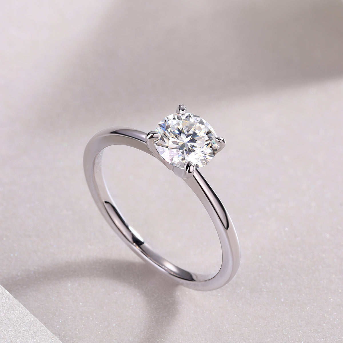 Classic 1 Carat Moissanite 4 Prong Silver Ring Elegant Fine Jewelry