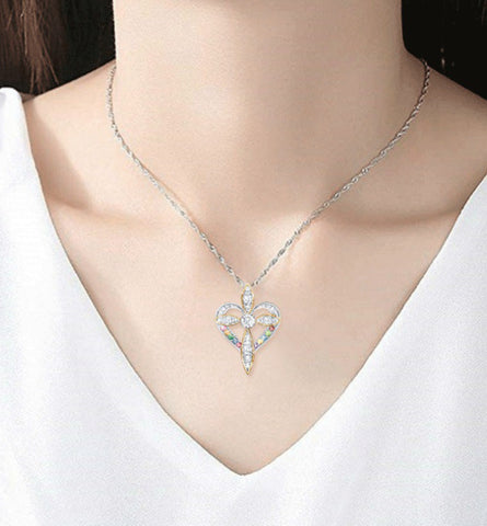 Love Heart Shaped Cross Alloy Pendant Necklace