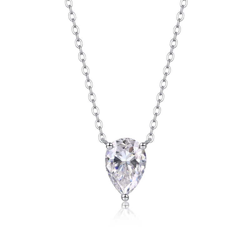 Pear-Shaped Moissanite Pendant Necklace in S925 Sterling Silver - Modern Elegant Fine Jewelry - 1
