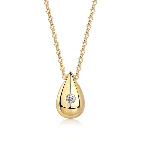 Dreamy Water Drop Moissanite Necklace Pendant in S925 Sterling Silver with Gold Plating