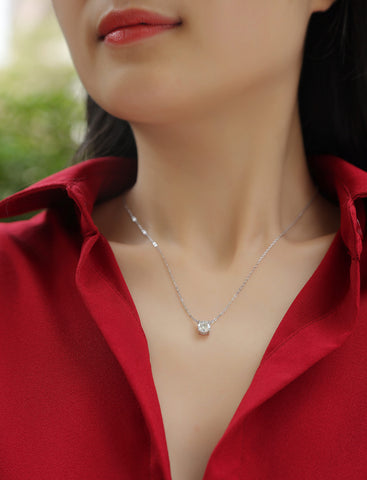 Affordable S925 Sterling Silver Necklace Pendant Set with 1-Carat and 2-Carat Moissanite Diamonds