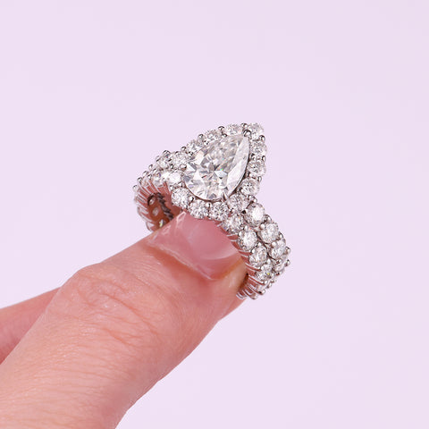 1Devoted Dew Moissanite Sterling Silver Ring Set Pear-Shaped Fashion Jewelry