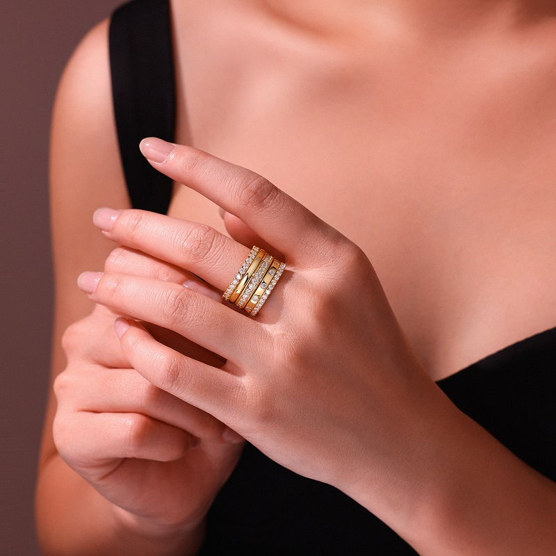 S925 Sterling Silver Gold-Plated Moissanite Ring Unisex Modern Elegant Fine Jewelry - 4