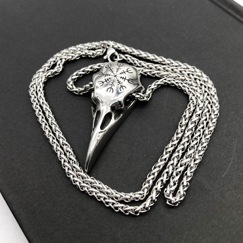 Mens Bold Viking Skull Eagle Beak Pendant Necklace - 4