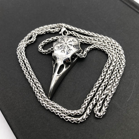 Mens Bold Viking Skull Eagle Beak Pendant Necklace