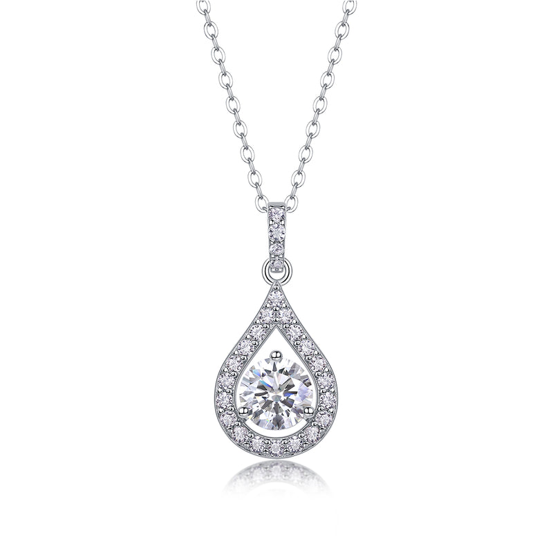 1Heart Charm Sterling Silver Necklace with 1-Carat Moissanite Pendant Elegant Teardrop Design - 2