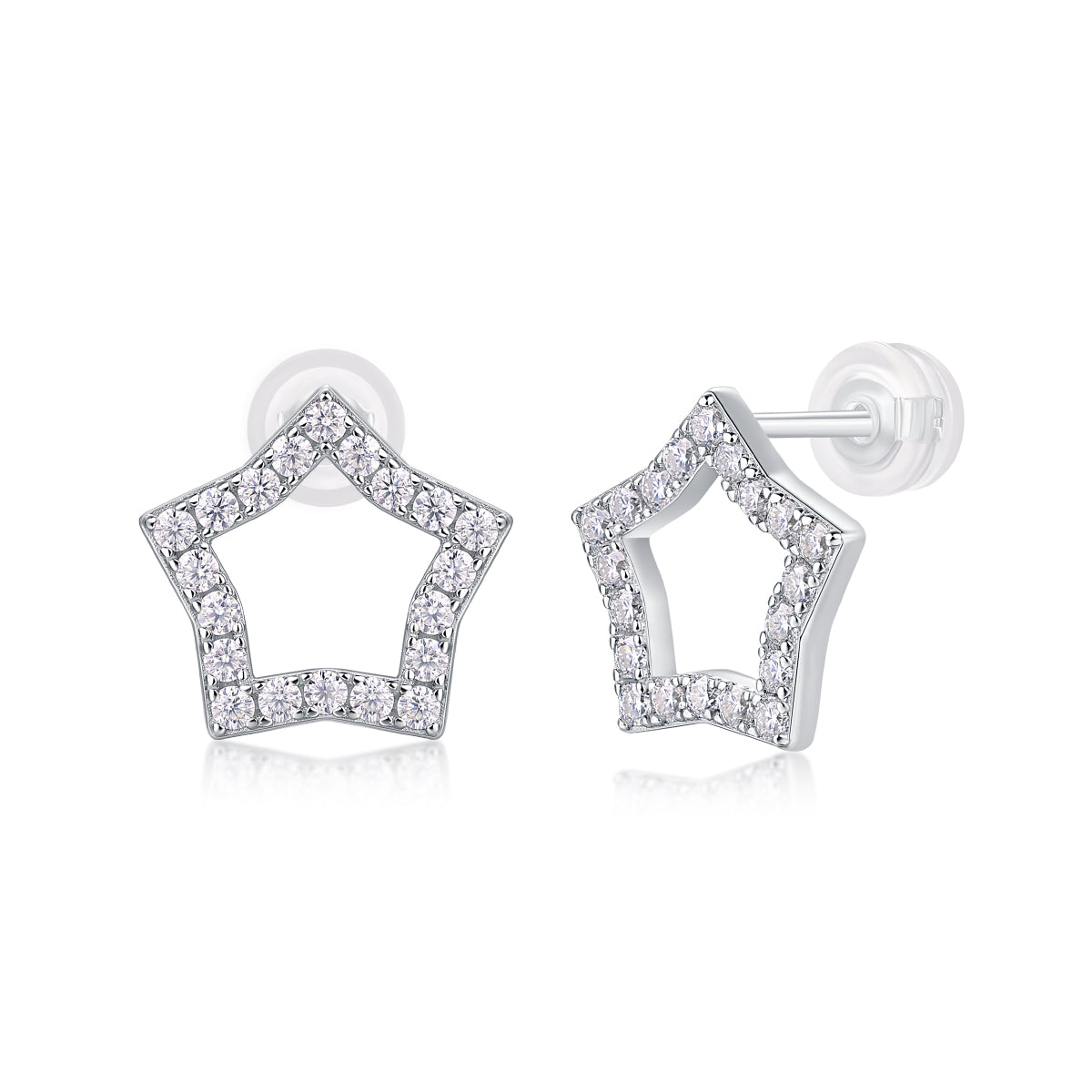 1Tonight New Star S925 Sterling Silver Moissanite Star-Shaped Stud Earrings