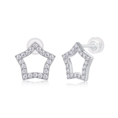 1Tonight New Star S925 Sterling Silver Moissanite Star-Shaped Stud Earrings