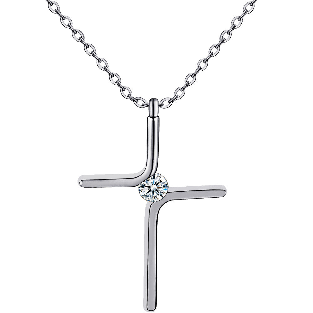 Minimalist Cross Pendant Necklace in Titanium Steel with Gold Inlay