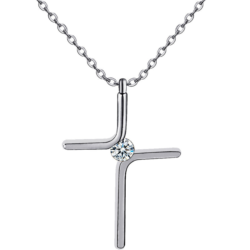 Minimalist Cross Pendant Necklace in Titanium Steel with Gold Inlay - 4