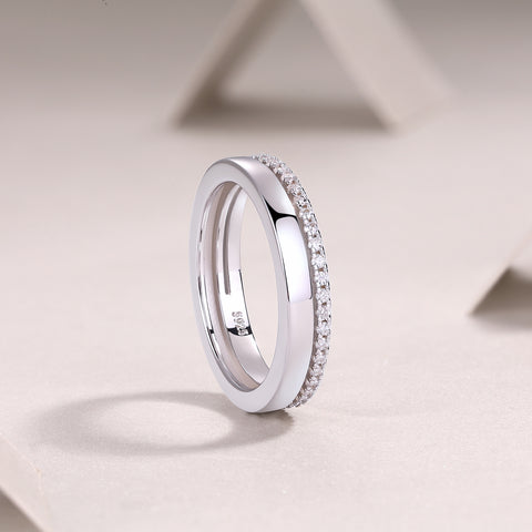 S925 Sterling Silver Double Ring with Moissanite Accent Modern Elegant Fine Jewelry