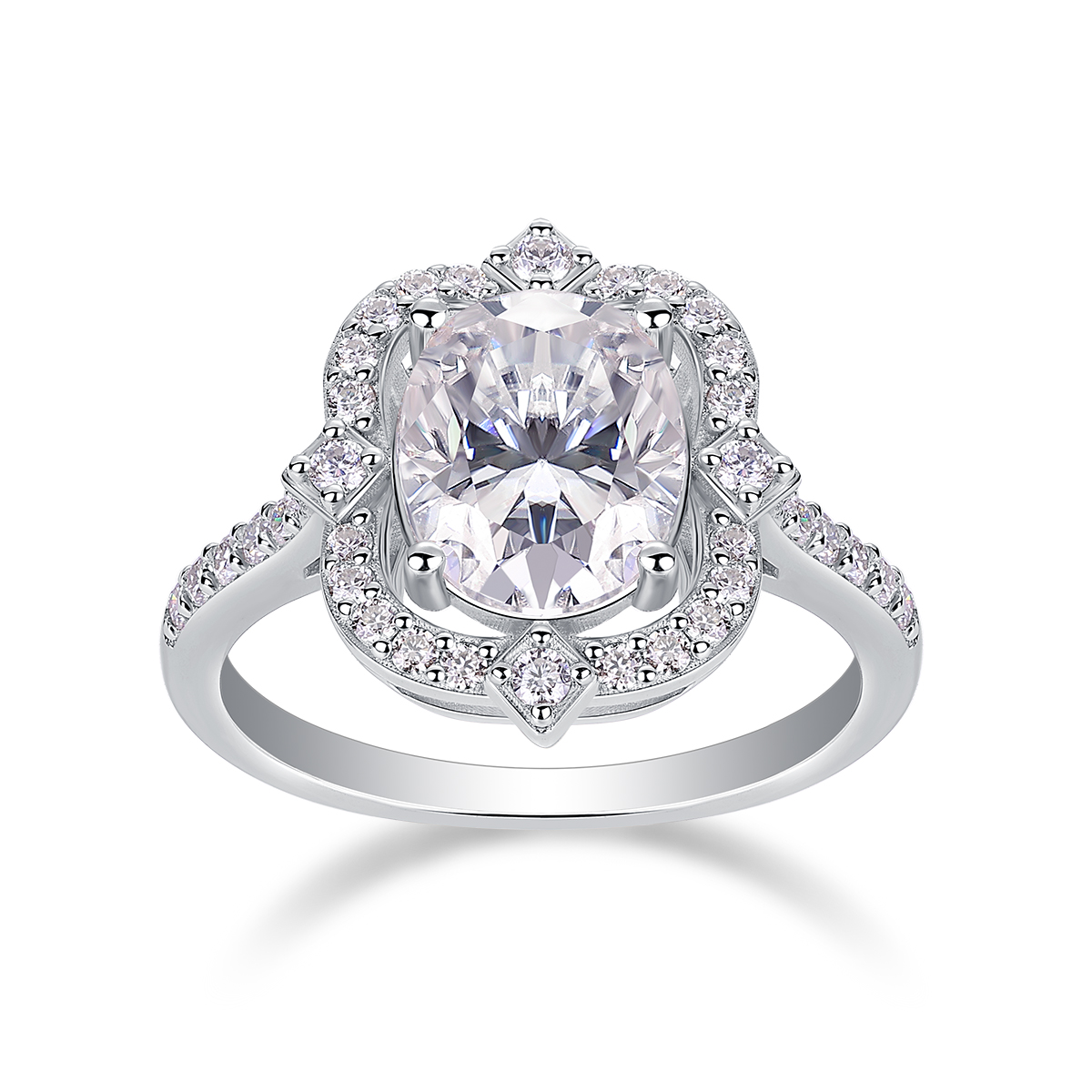 1Camellia Moissanite Ring Set in S925 Sterling Silver with Gold Plating