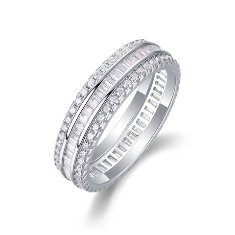 S925 Silver Moissanite Double Row Square Diamond Ring Modern & Elegant Fine Jewelry