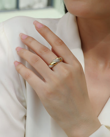 S925 Sterling Silver Gold-Plated Moissanite Ring Modern Elegant Fashion Jewelry
