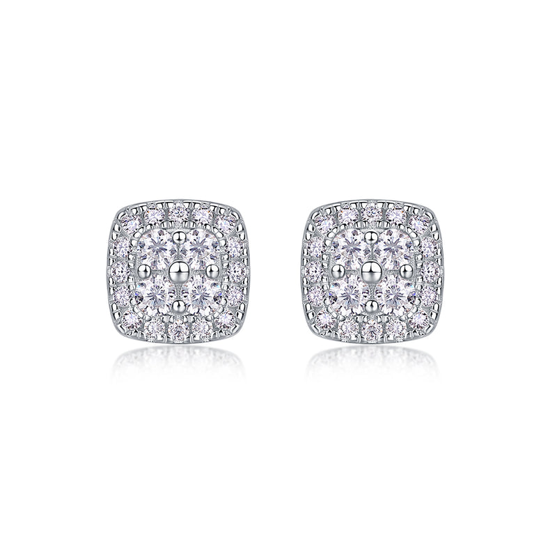 S925 Sterling Silver Moissanite Square Stud Earrings Luxury Design - 1