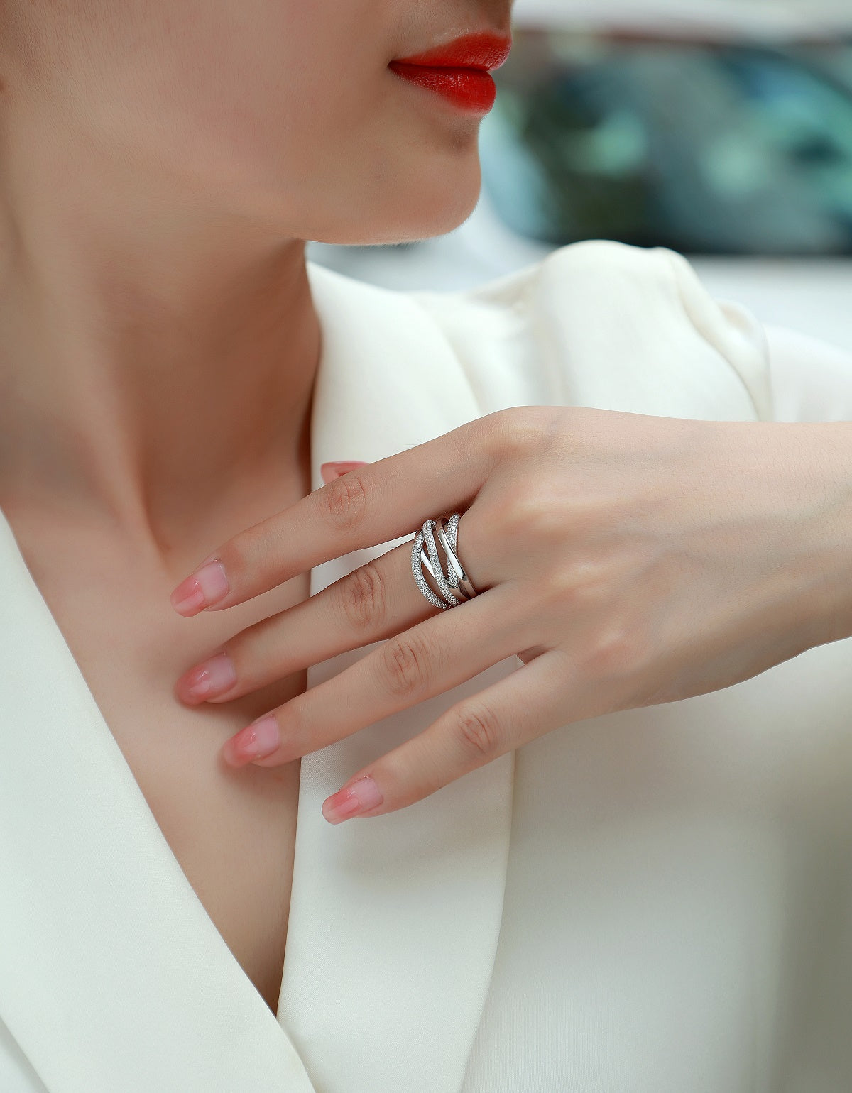 Moissanite Sterling Silver Interweaving Ring - Modern Luxury Fine Jewelry