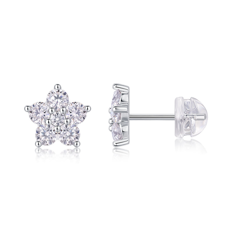 1Paris Flower S925 Sterling Silver Moissanite Stud Earrings Elegant Floral Design - 4