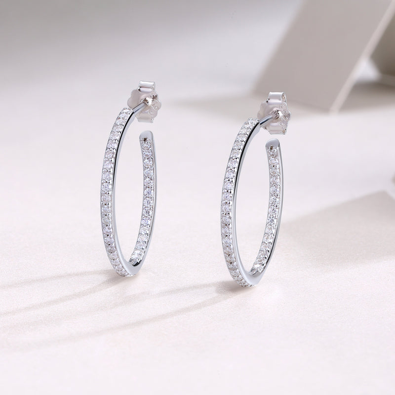 1Ribbon Square Moissanite S925 Sterling Silver Hoop Earrings Platinum-Plated Studs - 1