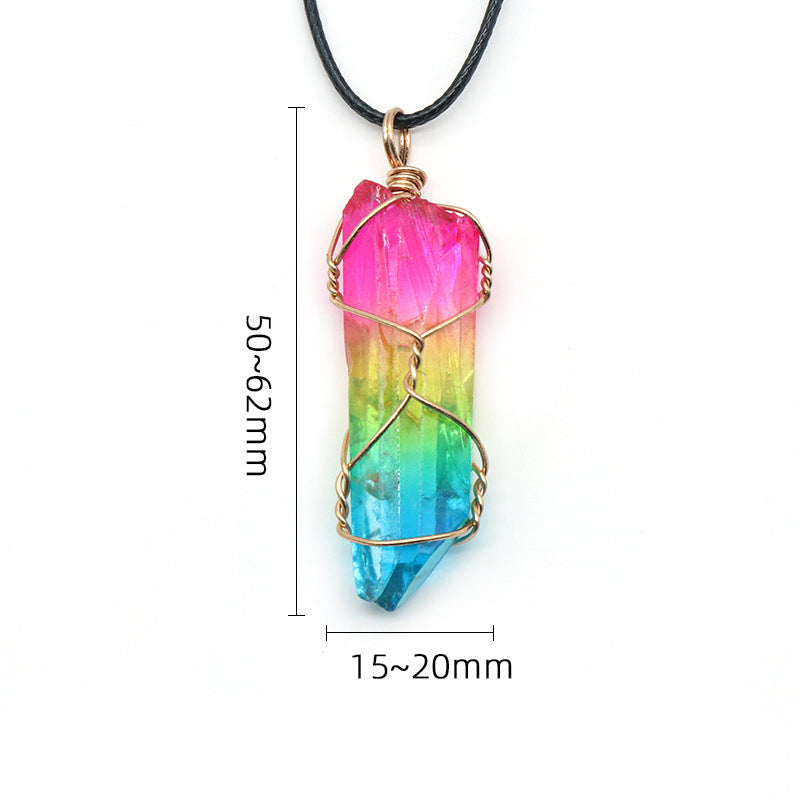 Rainbow Crystal Pillar Tree of Life Pendant Necklace
