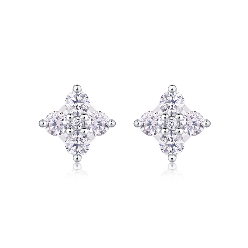 S925 Sterling Silver Moissanite Stud Earrings Floral Cluster Design - 1
