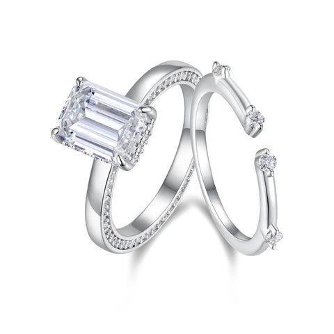 1Ice Crystal Love Moissanite Sterling Silver Ring Set for Men and Women