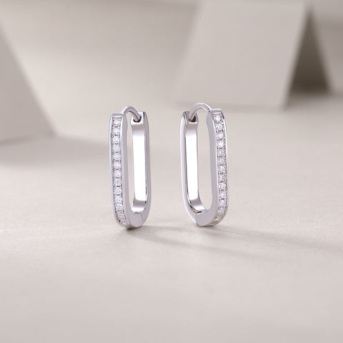 S925 Sterling Silver Moissanite Stud Earrings Elegant Platinum-Plated Hoop Design