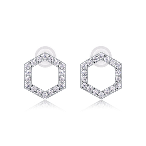 S925 Sterling Silver Hexagon Moissanite Stud Earrings Modern Minimalist Fine Jewelry