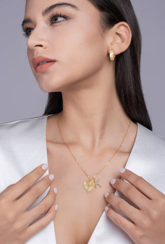1Heart Secret S925 Sterling Silver Necklace Pendant Set with Moissanite and Gold Plating
