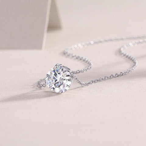 2-Carat Moissanite Pendant Necklace in S925 Sterling Silver with Platinum Plating - Modern & Elegant