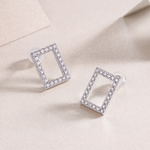 S925 Sterling Silver Moissanite Rectangle Stud Earrings Modern Elegant Fine Jewelry