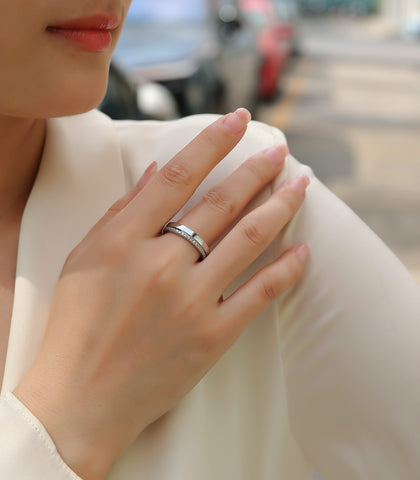 S925 Sterling Silver Double Ring with Moissanite Accent Modern Elegant Fine Jewelry