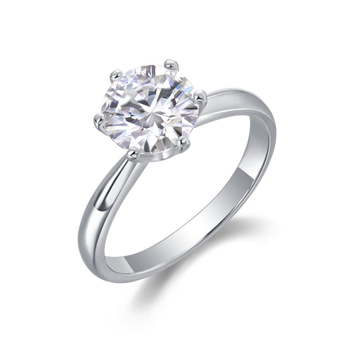 Classic Six-Prong Moissanite Sterling Silver Open Ring S925