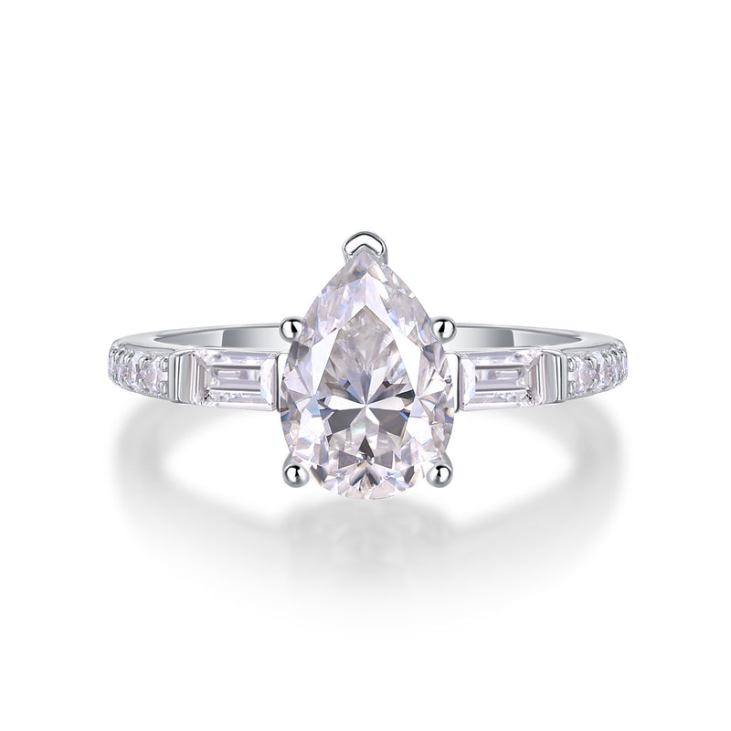 Pear-Shaped Moissanite S925 Silver Ring Modern Elegant Fashion Jewelry - 6