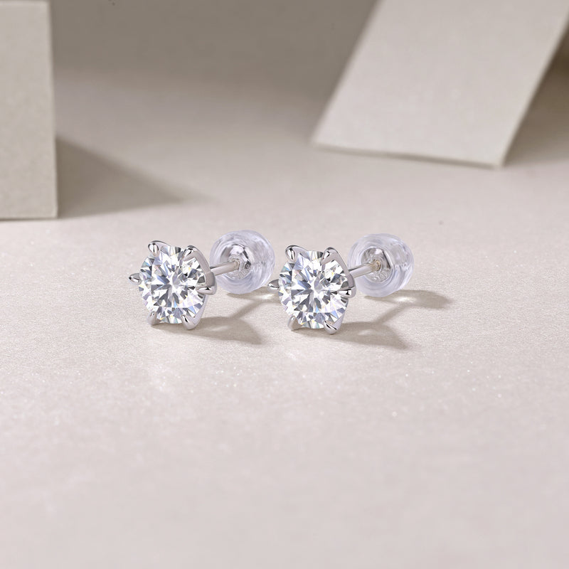 1 Carat Moissanite Stud Earrings in S925 Silver Classic Six Claw Setting - 4