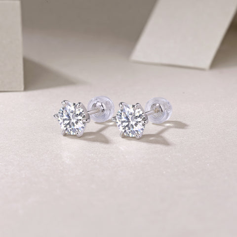 1Carat Moissanite Stud Earrings in S925 Silver Classic Six Claw Setting