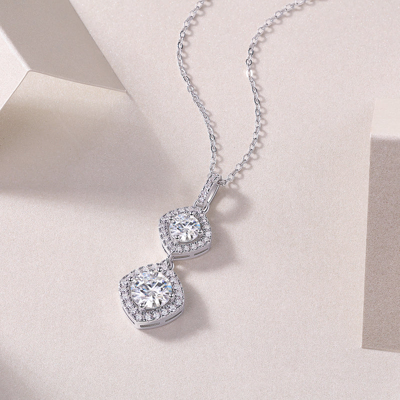 1Carat Moissanite Pendant Necklace in S925 Sterling Silver with Platinum Plating - 4