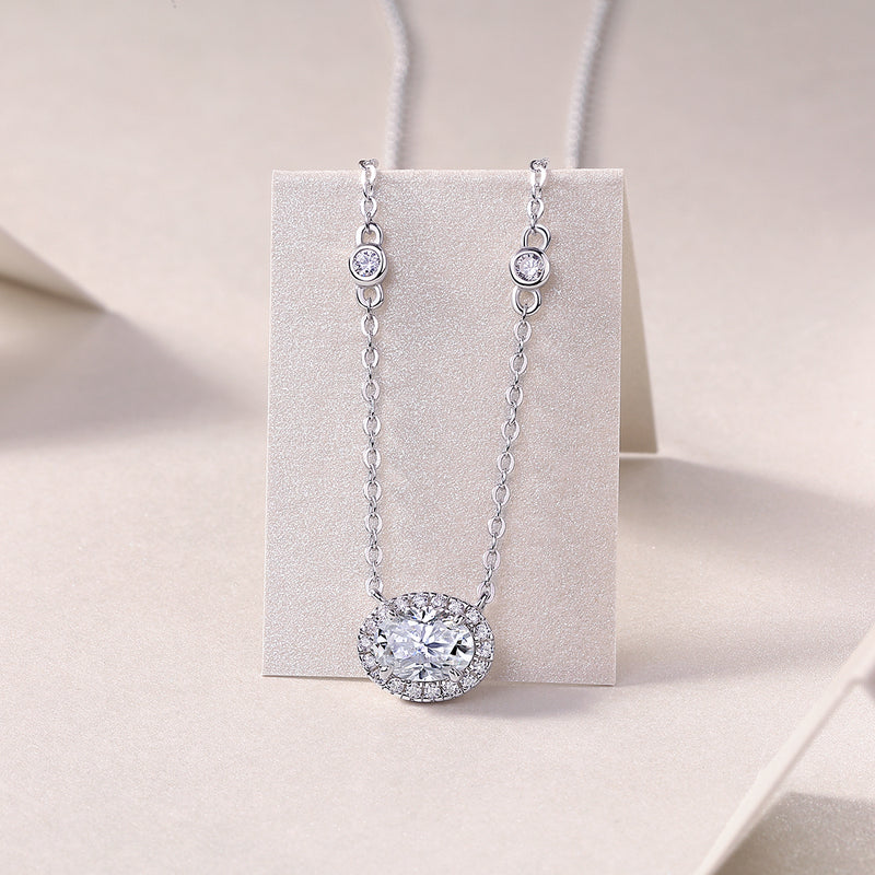 Egg-Shaped Moissanite Pendant Necklace in S925 Sterling Silver with Platinum Plating - 6