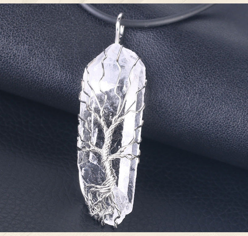 Amorphous White Crystal Pendant Necklace with Wire Wrap
