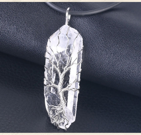 Amorphous White Crystal Pendant Necklace with Wire Wrap