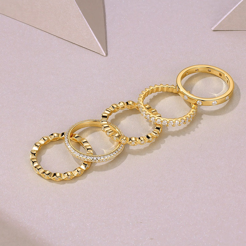 1Starlight Golden Melody S925 Sterling Silver Moissanite Ring Set for Men and Women - 4