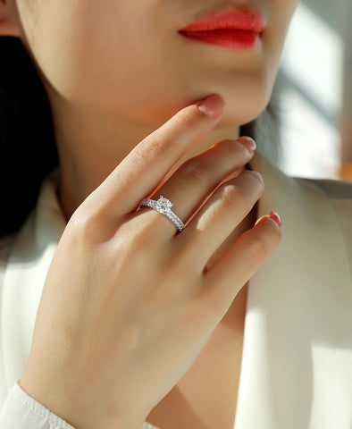1Carat Moissanite Silver Wedding Ring Set Luxury Fashion Jewelry