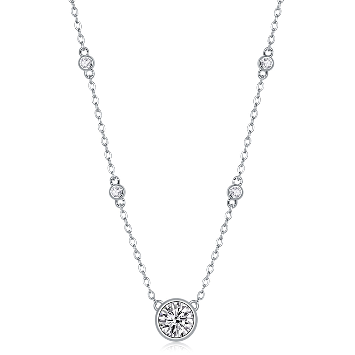 1-Carat Moissanite Pendant Necklace in S925 Sterling Silver with Platinum Plating